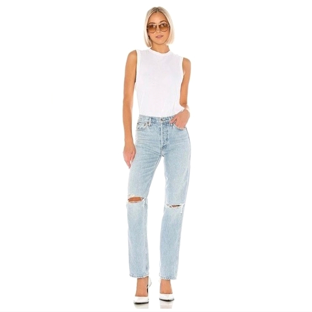 RE/DONE 90s High Rise Loose Jeans in Bleach Destroy Light Wash Size 27